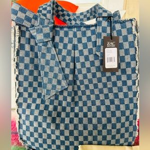 Zac Posen Anthea Tote Denim Check retail $ 395